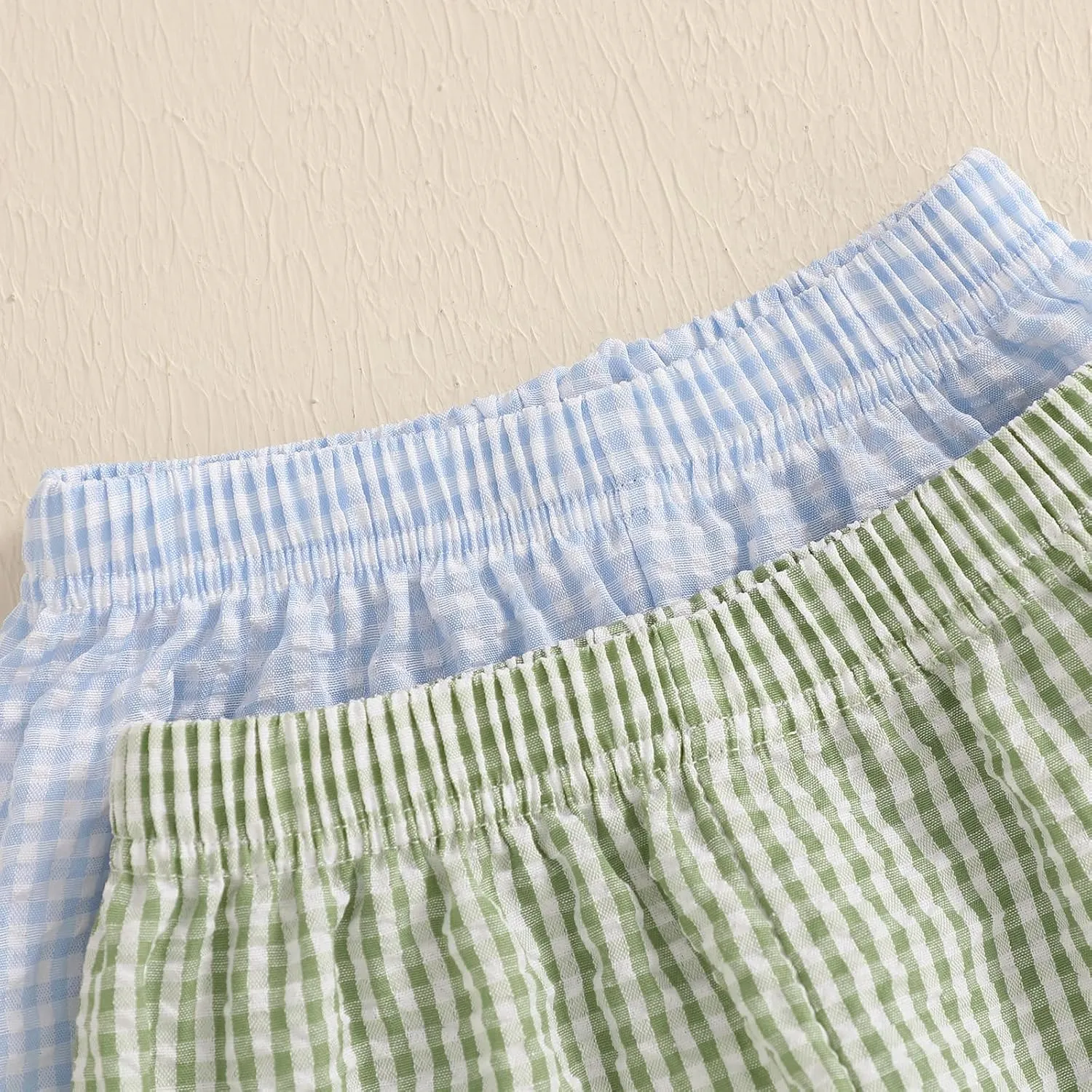 2 Pack Toddler Shorts Boys Girls Elastic Waist Solid Color Gingham Stripe Shorts Bottoms Summer
