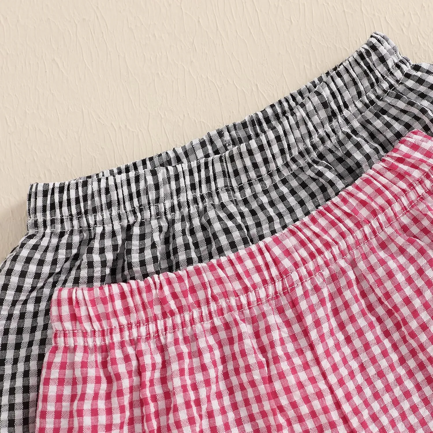 2 Pack Toddler Shorts Boys Girls Elastic Waist Solid Color Gingham Stripe Shorts Bottoms Summer