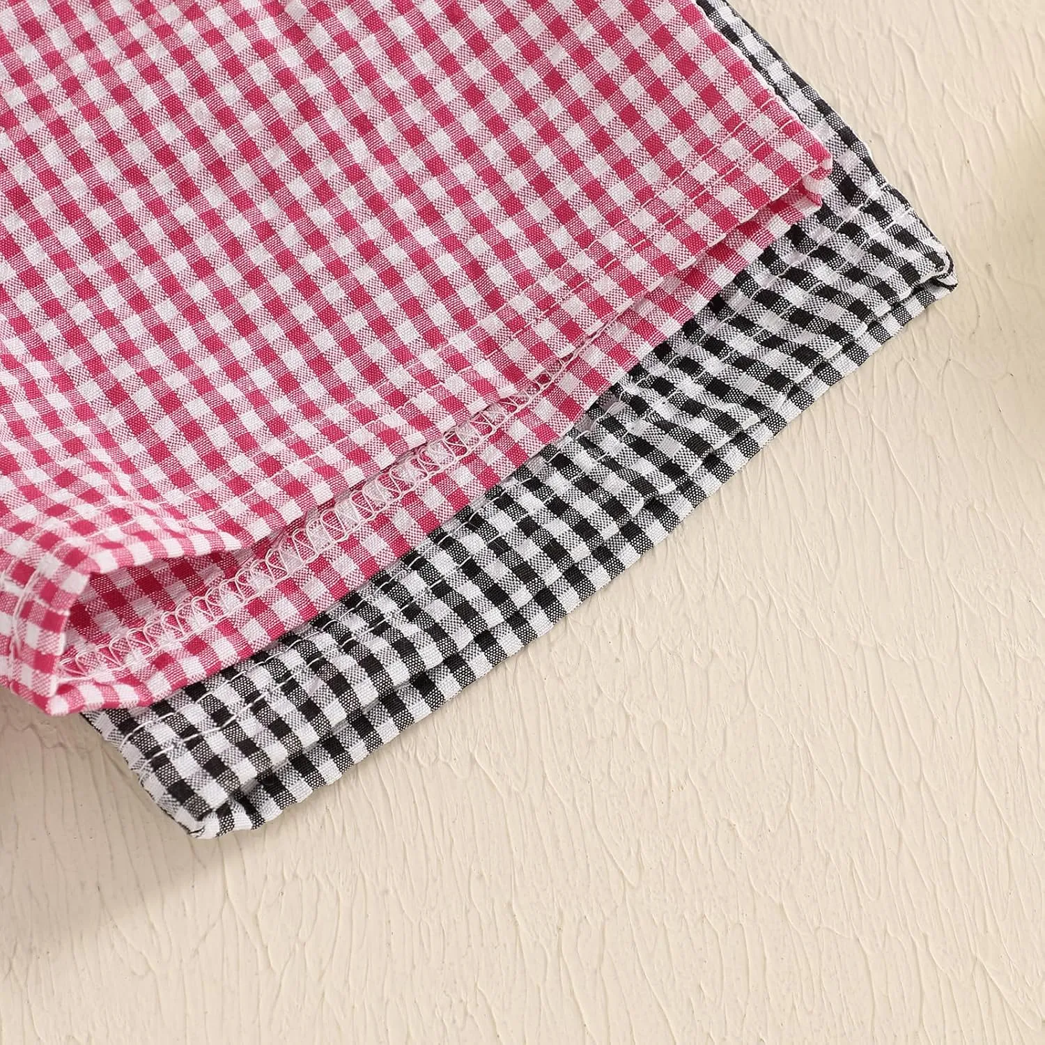 2 Pack Toddler Shorts Boys Girls Elastic Waist Solid Color Gingham Stripe Shorts Bottoms Summer