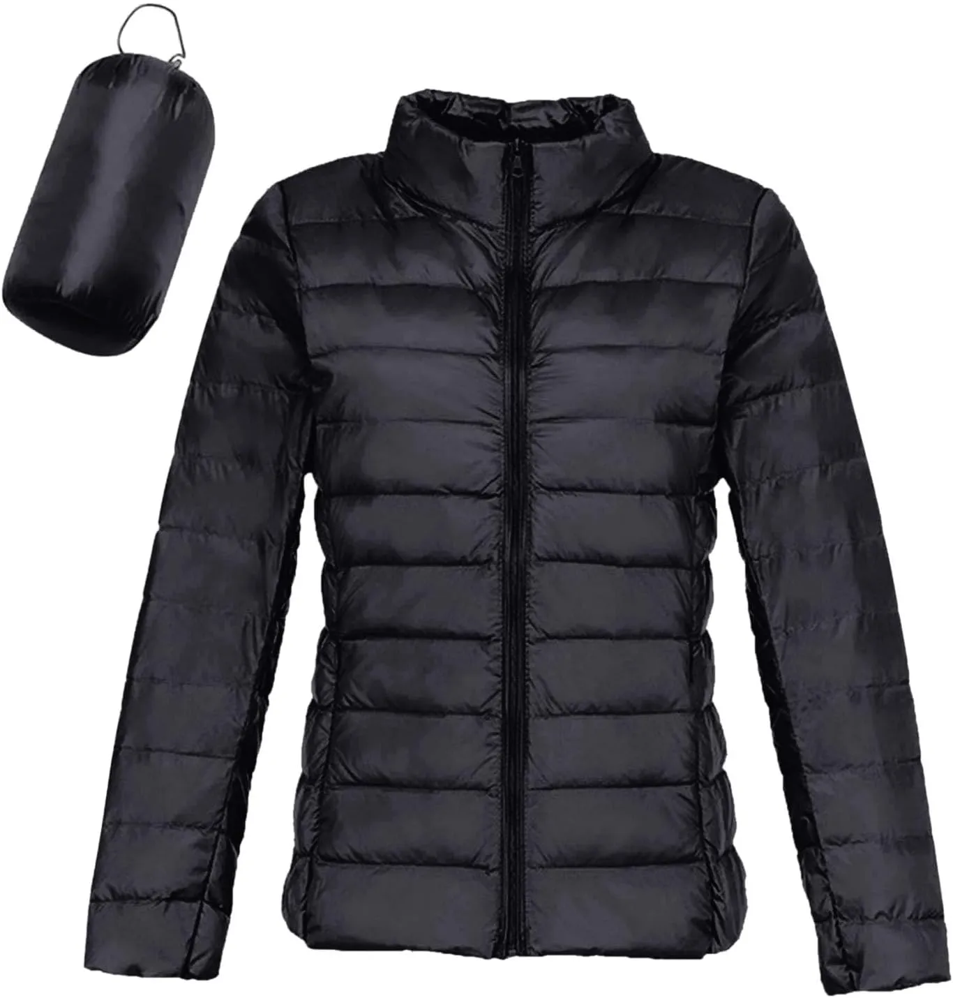 2024 Warm Lightweight Hoodless Quilted Down Coat for Womens Long Sleeve Zip Long Puffer Coat Windproof Outdoor Outwear