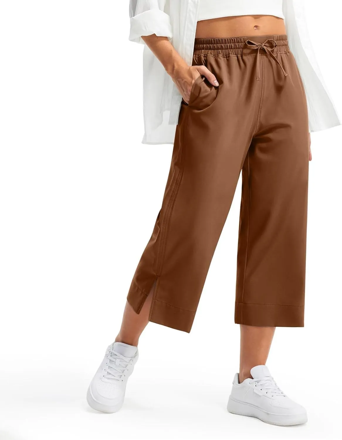 2025 Hot New Capri Pants for Women Mid-Thigh Length Loose Fit Straight Leg Slit Shorts Boho Vacation Outfits