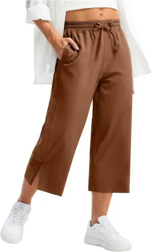 2025 Hot New Capri Pants for Women Mid-Thigh Length Loose Fit Straight Leg Slit Shorts Boho Vacation Outfits
