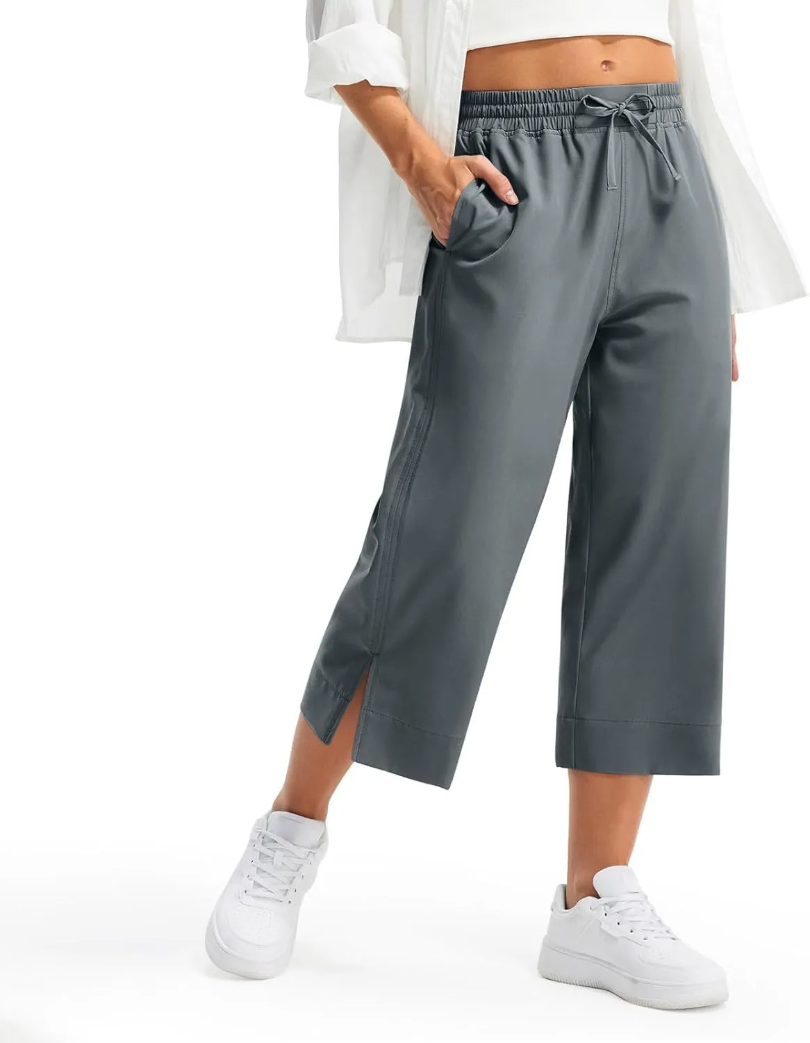 2025 Hot New Capri Pants for Women Mid-Thigh Length Loose Fit Straight Leg Slit Shorts Boho Vacation Outfits