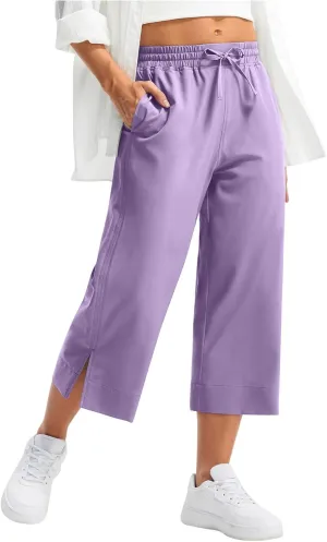 2025 Hot New Capri Pants for Women Mid-Thigh Length Loose Fit Straight Leg Slit Shorts Boho Vacation Outfits