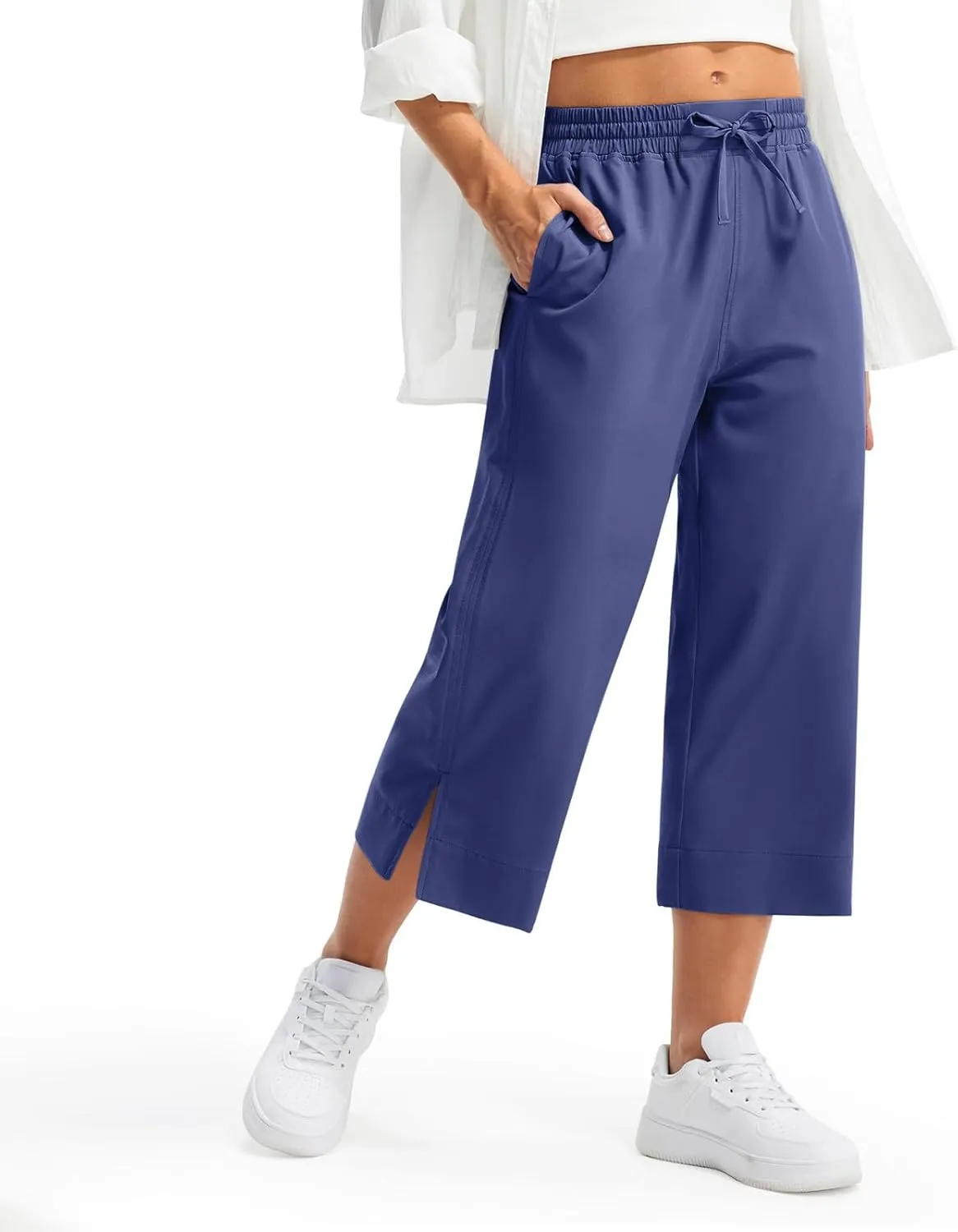 2025 Hot New Capri Pants for Women Mid-Thigh Length Loose Fit Straight Leg Slit Shorts Boho Vacation Outfits