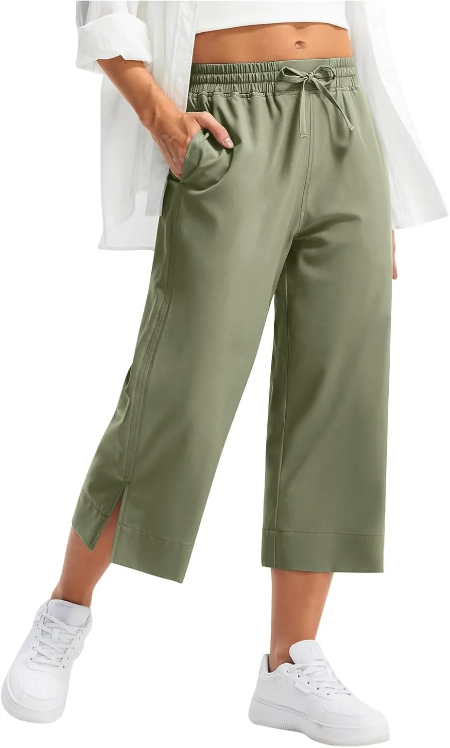 2025 Hot New Capri Pants for Women Mid-Thigh Length Loose Fit Straight Leg Slit Shorts Boho Vacation Outfits