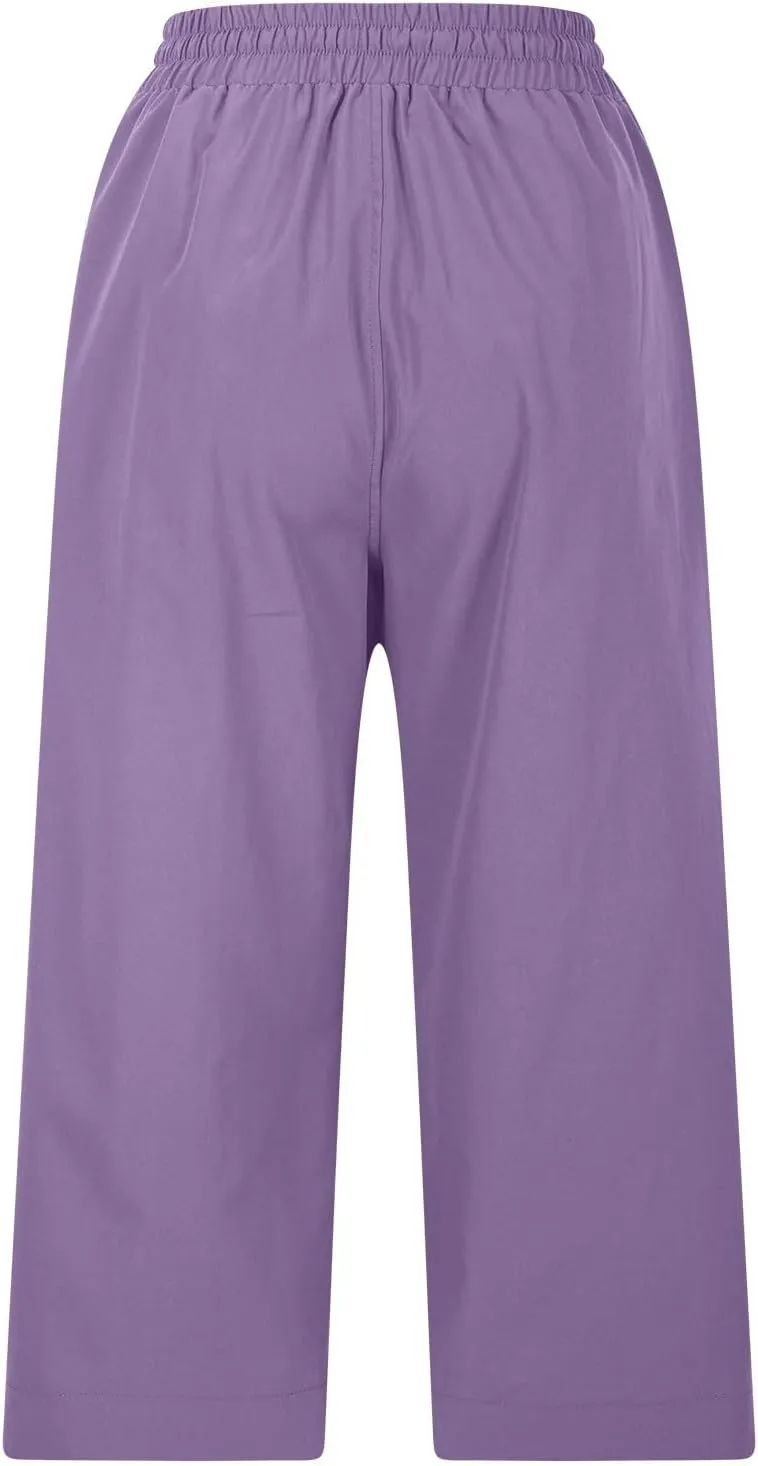 2025 Hot New Capri Pants for Women Mid-Thigh Length Loose Fit Straight Leg Slit Shorts Boho Vacation Outfits