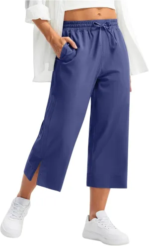 2025 Hot New Capri Pants for Women Mid-Thigh Length Loose Fit Straight Leg Slit Shorts Boho Vacation Outfits