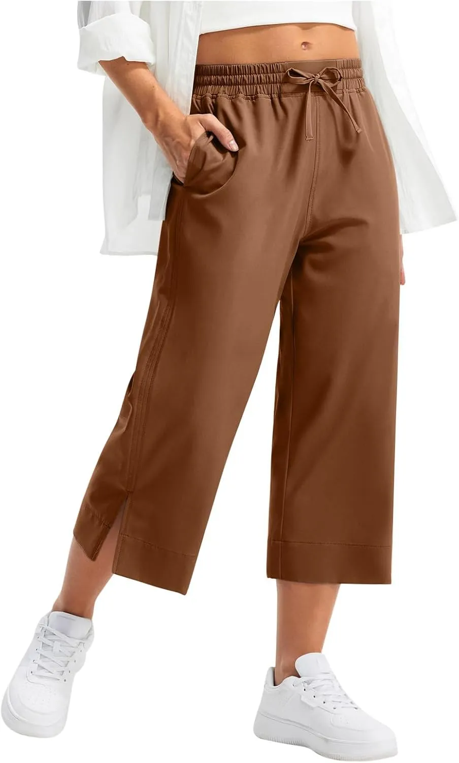 2025 Hot New Capri Pants for Women Mid-Thigh Length Loose Fit Straight Leg Slit Shorts Boho Vacation Outfits