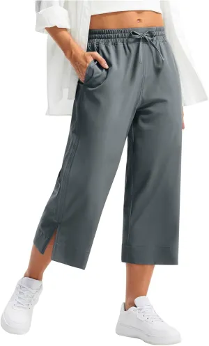 2025 Hot New Capri Pants for Women Mid-Thigh Length Loose Fit Straight Leg Slit Shorts Boho Vacation Outfits