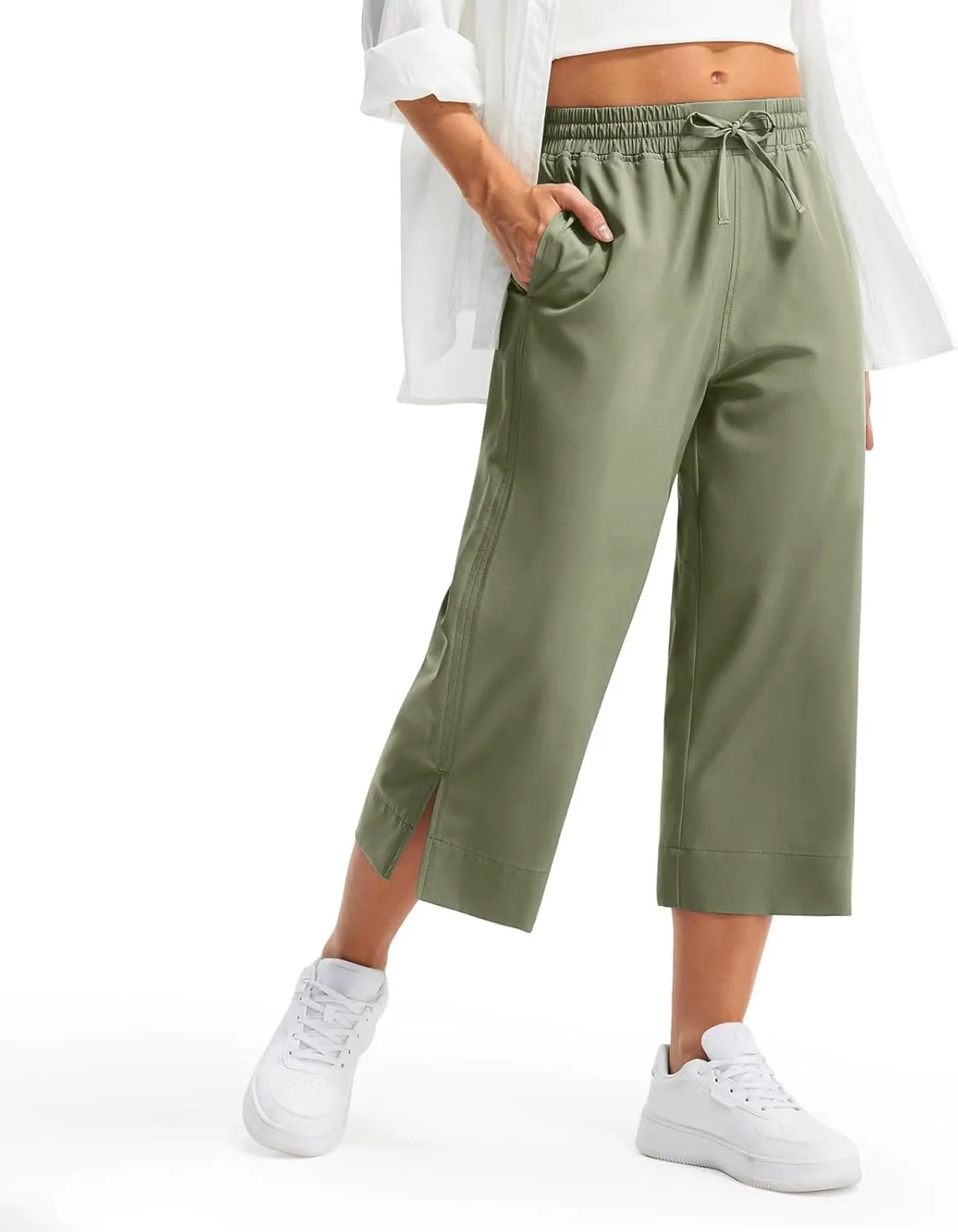 2025 Hot New Capri Pants for Women Mid-Thigh Length Loose Fit Straight Leg Slit Shorts Boho Vacation Outfits