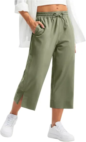 2025 Hot New Capri Pants for Women Mid-Thigh Length Loose Fit Straight Leg Slit Shorts Boho Vacation Outfits
