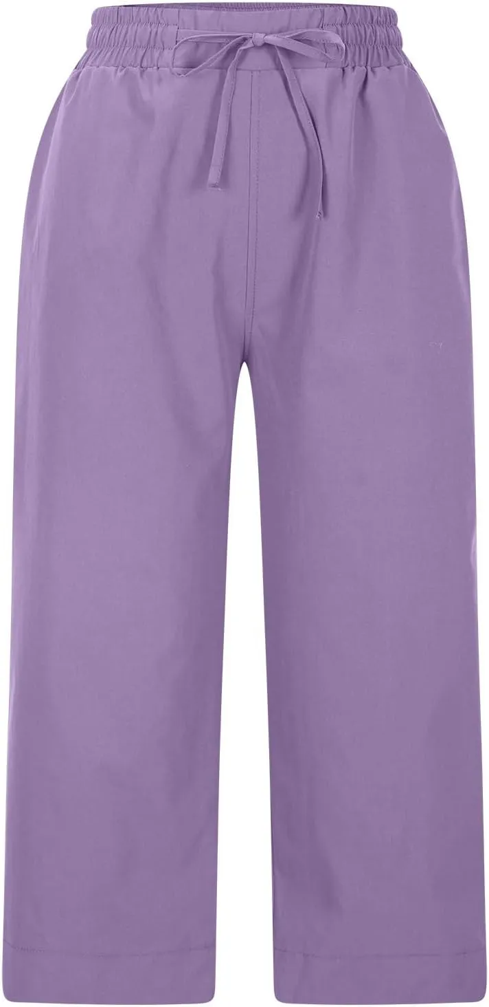 2025 Hot New Capri Pants for Women Mid-Thigh Length Loose Fit Straight Leg Slit Shorts Boho Vacation Outfits
