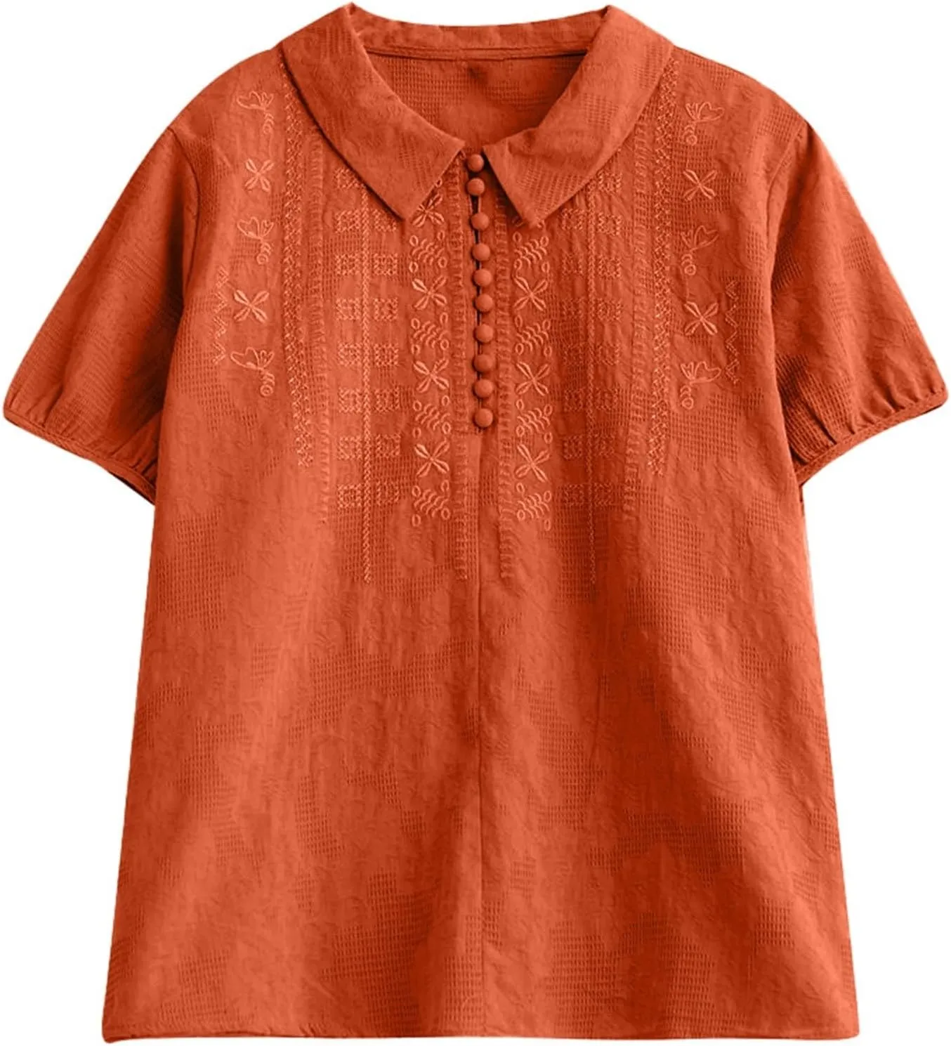 3/4 Length Sleeve Womens Tops Embroidered Print Chinese Shirts Casual Summer Cotton Linen Boho Tops Blouse Clothes