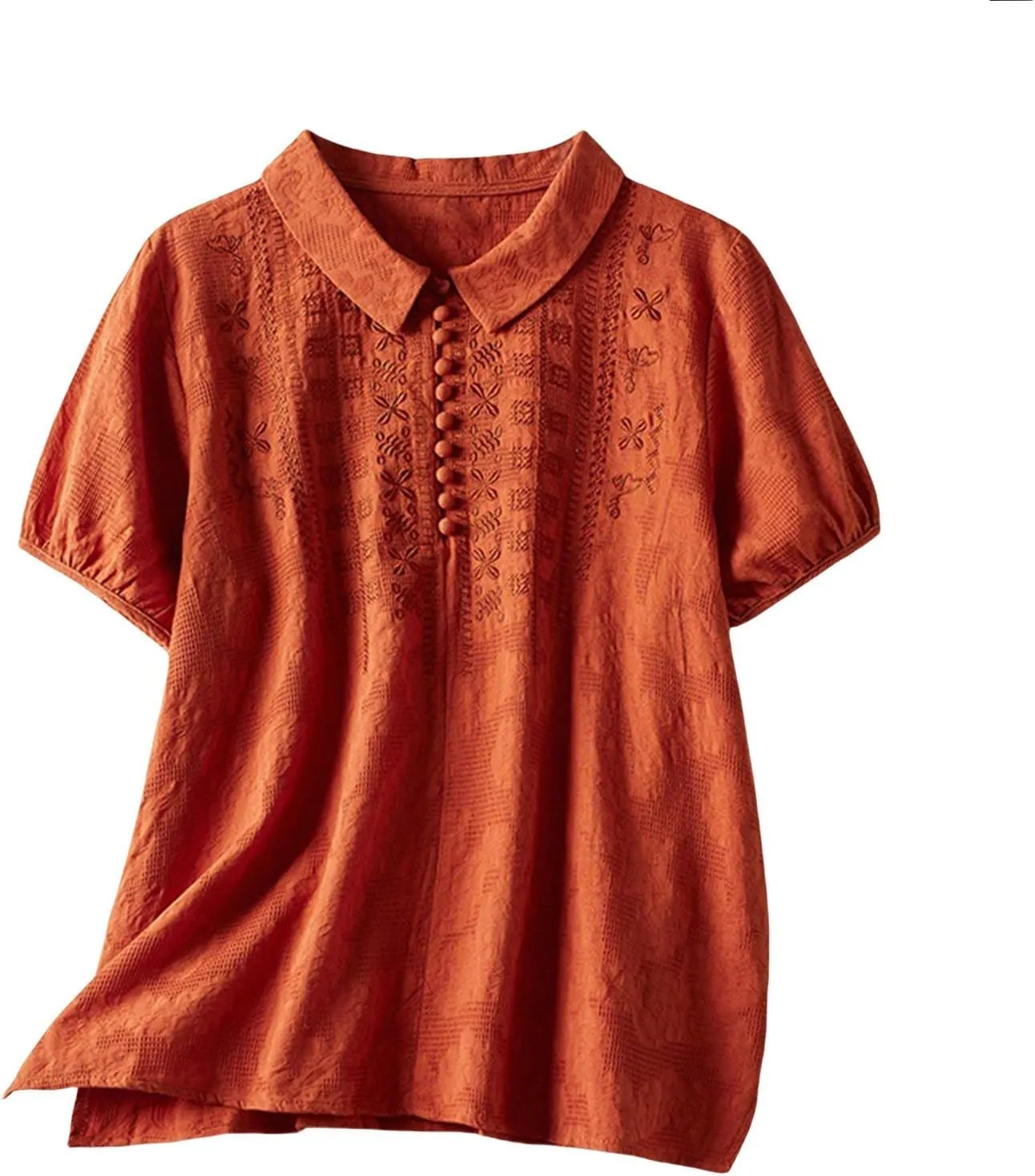 3/4 Length Sleeve Womens Tops Embroidered Print Chinese Shirts Casual Summer Cotton Linen Boho Tops Blouse Clothes