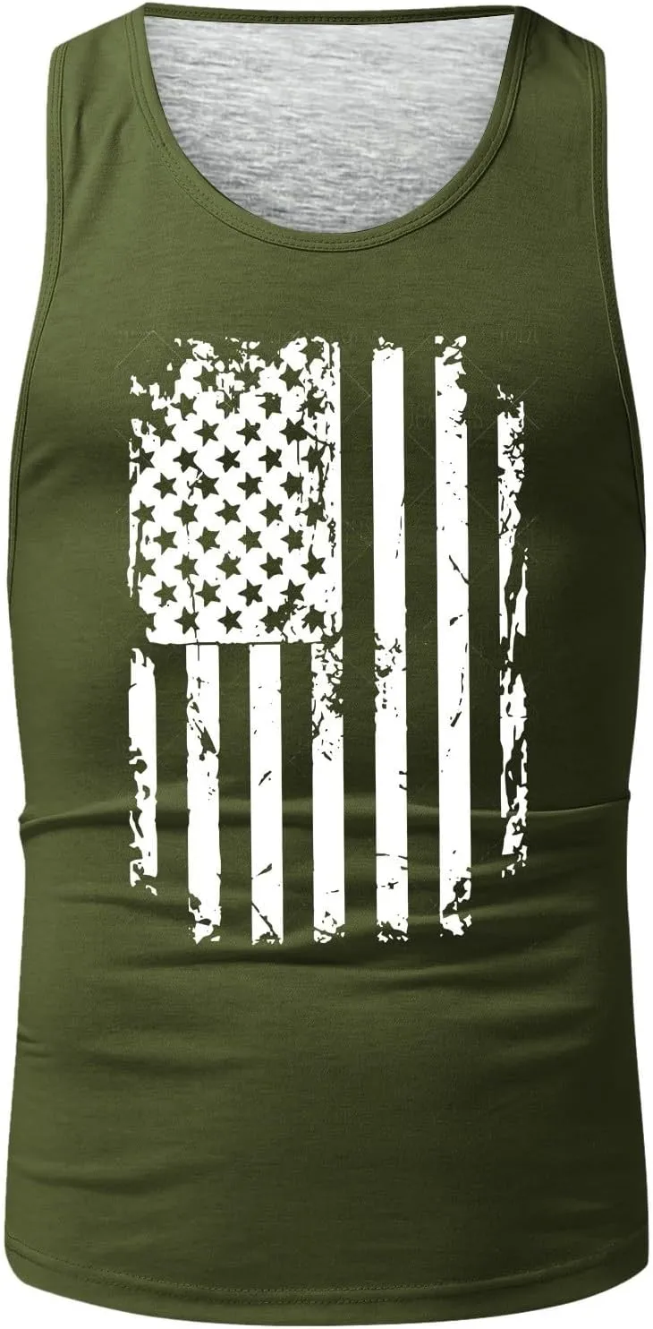 4th of July T-Shirts for Men Independence Day USA Patriotic Sleeveless Tank Tops Retro Star & Striped Graphic Tee Tops