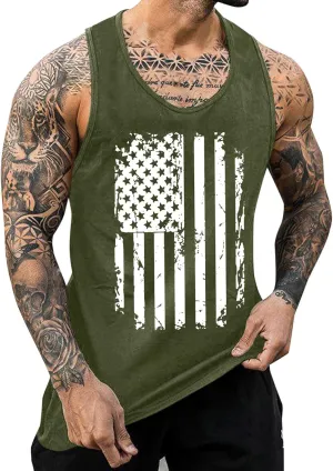4th of July T-Shirts for Men Independence Day USA Patriotic Sleeveless Tank Tops Retro Star & Striped Graphic Tee Tops