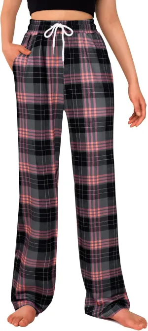 Alimens & Gentle Womens Pajama Pants Plaid Stretch Comfy Lounge Pants Drawstring Sleep Bottoms with Pockets