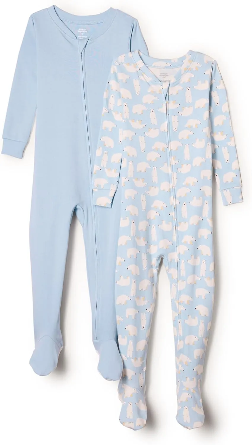Amazon Essentials x Sofia Grainge Unisex Toddlers and Babies' Snug-Fit Cotton Footed Pajamas, Pack of 2