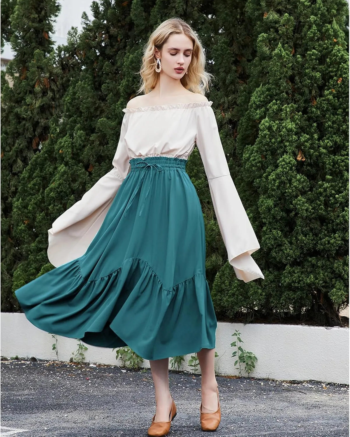 American Trends Maxi Skirts for Women Renaissance Skirt Medieval Womens Long Skirts Flowy Bohemian Pirate Skirts with Pockets