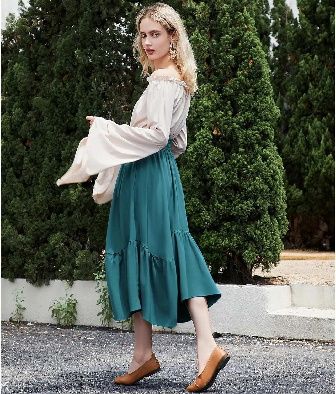 American Trends Maxi Skirts for Women Renaissance Skirt Medieval Womens Long Skirts Flowy Bohemian Pirate Skirts with Pockets