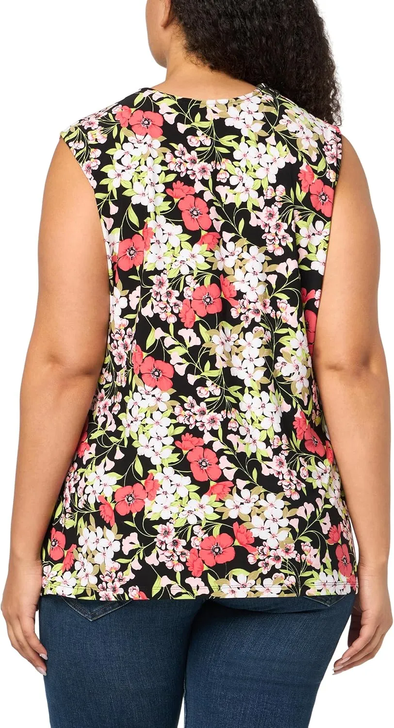 Anne Klein Women's Printed Ity Sleeveless Wrap Top