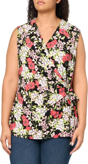 Anne Klein Women's Printed Ity Sleeveless Wrap Top