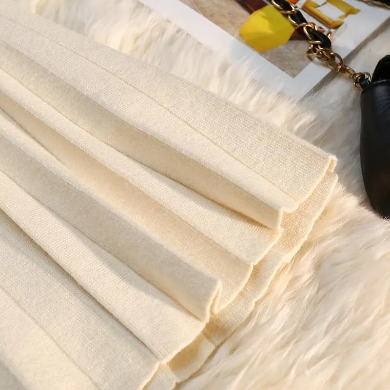 Autumn Winter Knitted Pleated Skirts Women's High Waist A-Line Umbrella Skirts Casual Sexy Slim Short Mini Skirts