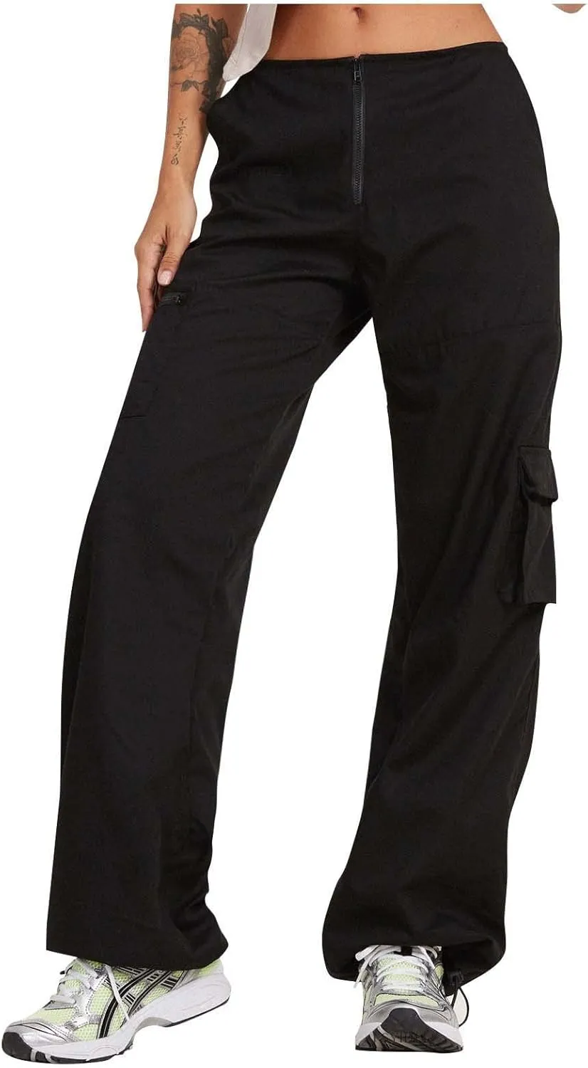 Baggy Cargo for Women Low Waist Cargo Pants Sweatpants Drawstring Loose Pocket Jogger Trousers Hippie Punk Streetwear