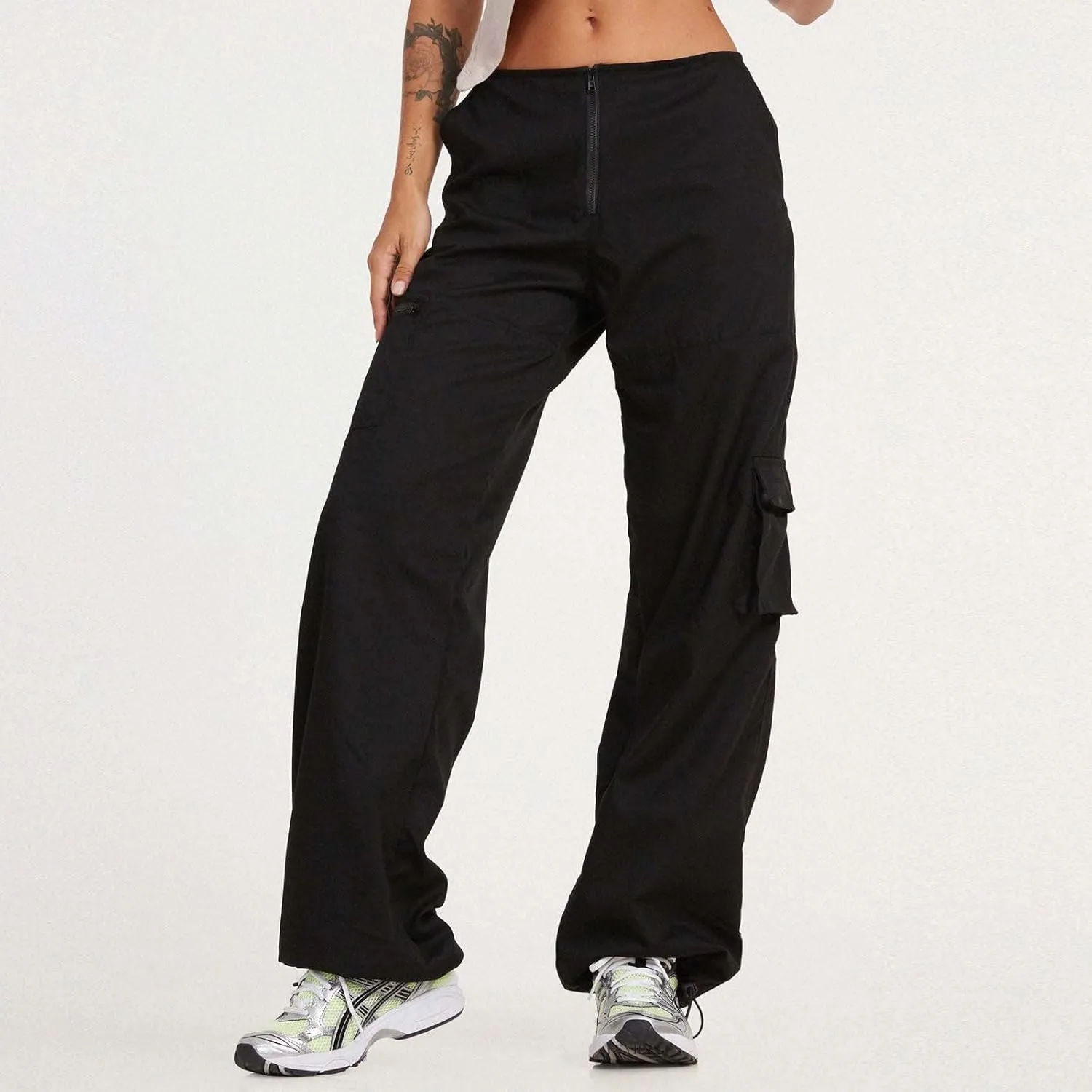 Baggy Cargo for Women Low Waist Cargo Pants Sweatpants Drawstring Loose Pocket Jogger Trousers Hippie Punk Streetwear