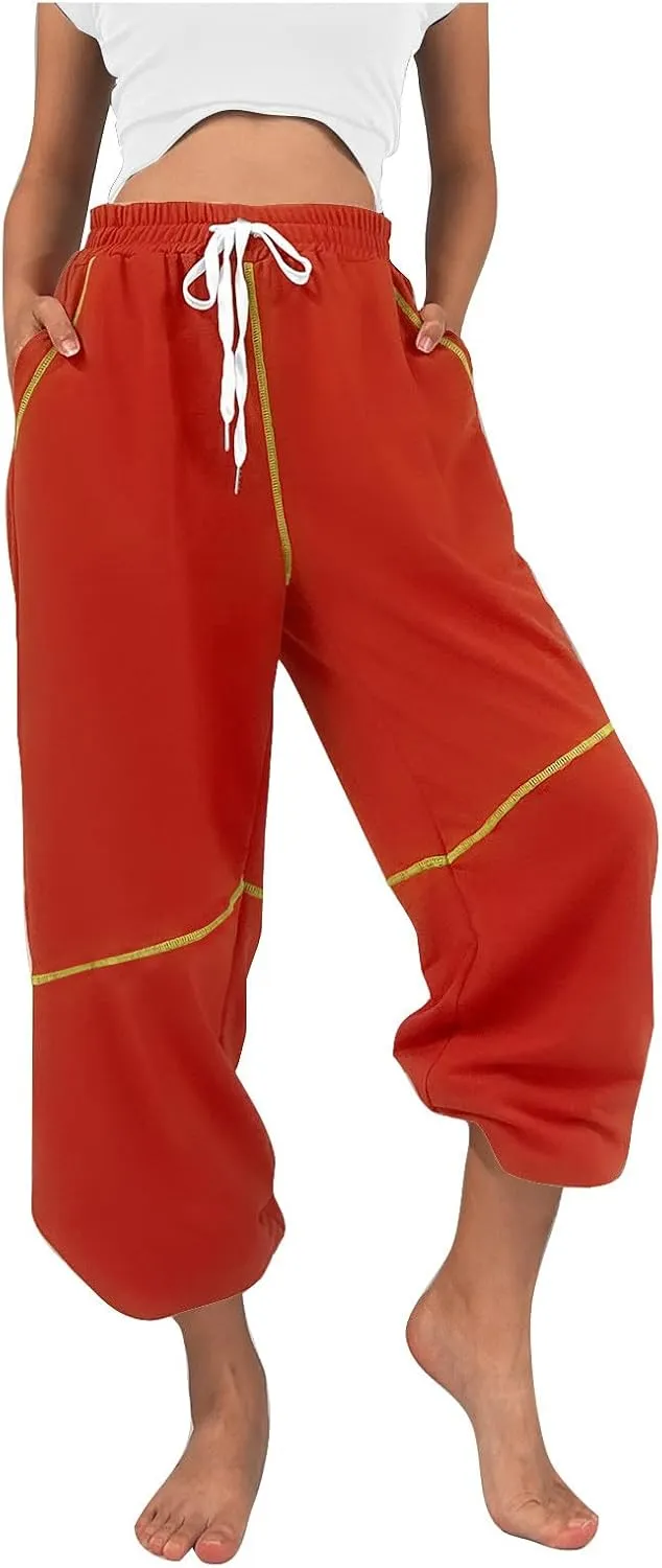 Baggy Drawstring Joggers for Women Casual Solid High Waisted Sweatpants Active Joggers Pants Sport Lounge Bottoms
