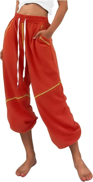 Baggy Drawstring Joggers for Women Casual Solid High Waisted Sweatpants Active Joggers Pants Sport Lounge Bottoms