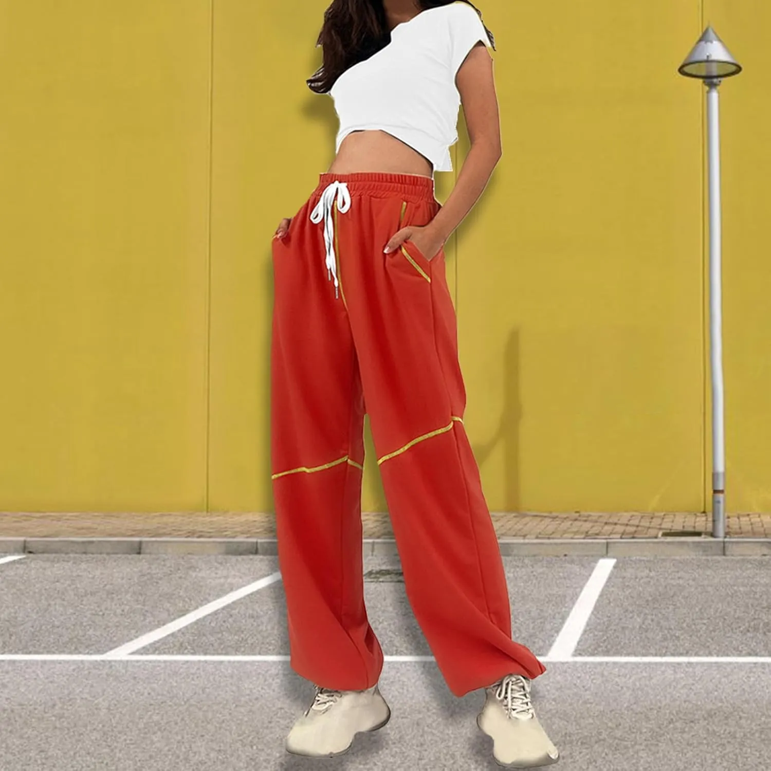 Baggy Drawstring Joggers for Women Casual Solid High Waisted Sweatpants Active Joggers Pants Sport Lounge Bottoms