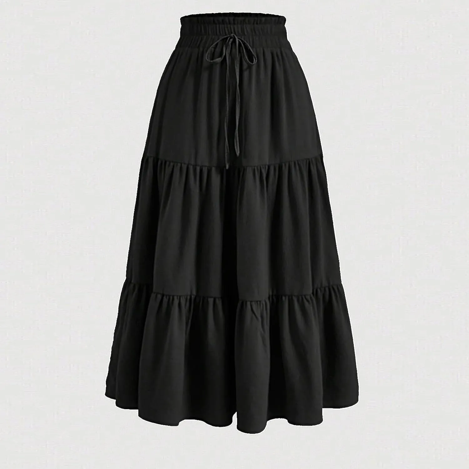 BAXLIMEK Midi Skirts for Women,2025 Spring Summer Trendy Ruffle Tiered A-Line Boho Skirts,Elastic Waist Flowy Beach Dress