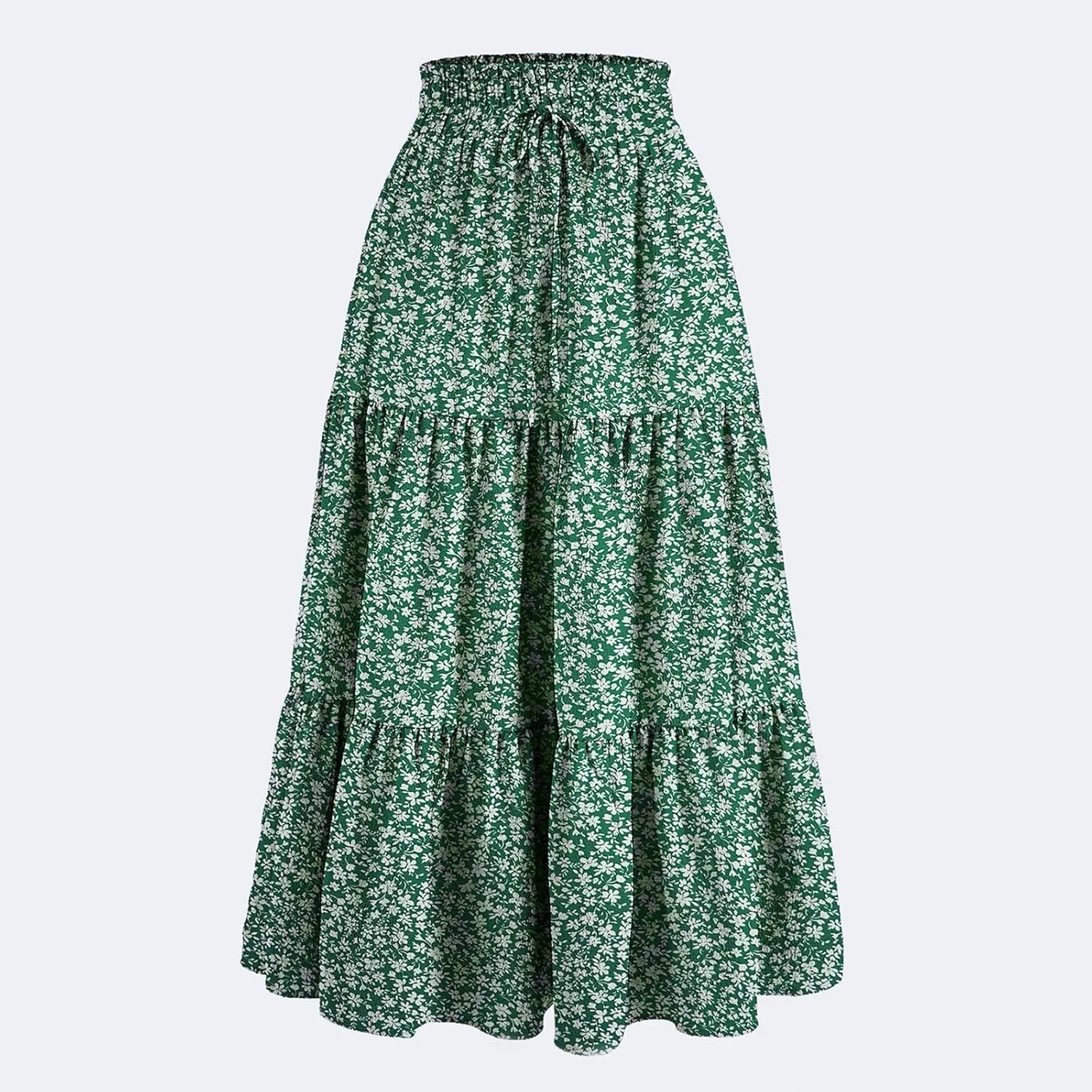 BAXLIMEK Midi Skirts for Women,2025 Spring Summer Trendy Ruffle Tiered A-Line Boho Skirts,Elastic Waist Flowy Beach Dress