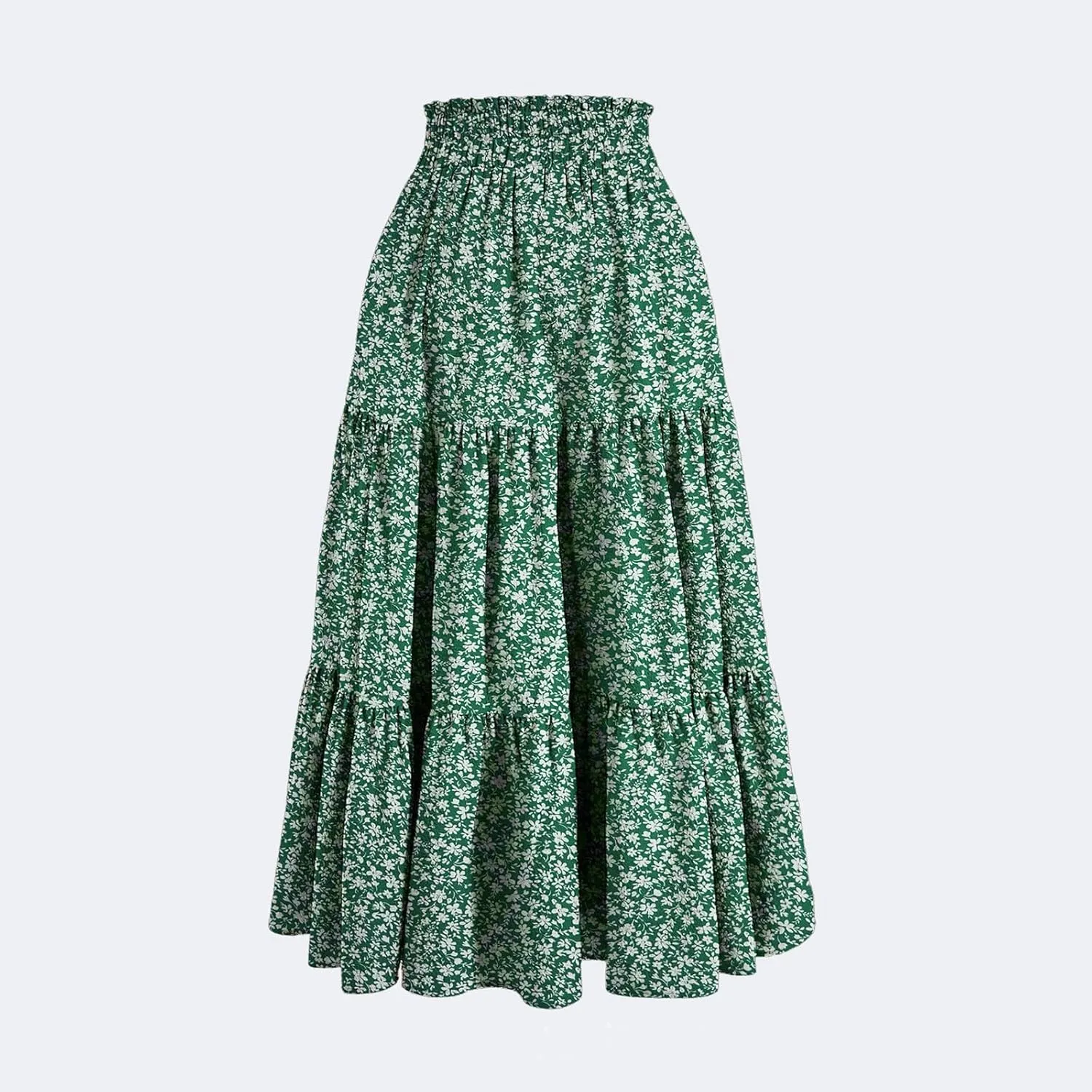 BAXLIMEK Midi Skirts for Women,2025 Spring Summer Trendy Ruffle Tiered A-Line Boho Skirts,Elastic Waist Flowy Beach Dress