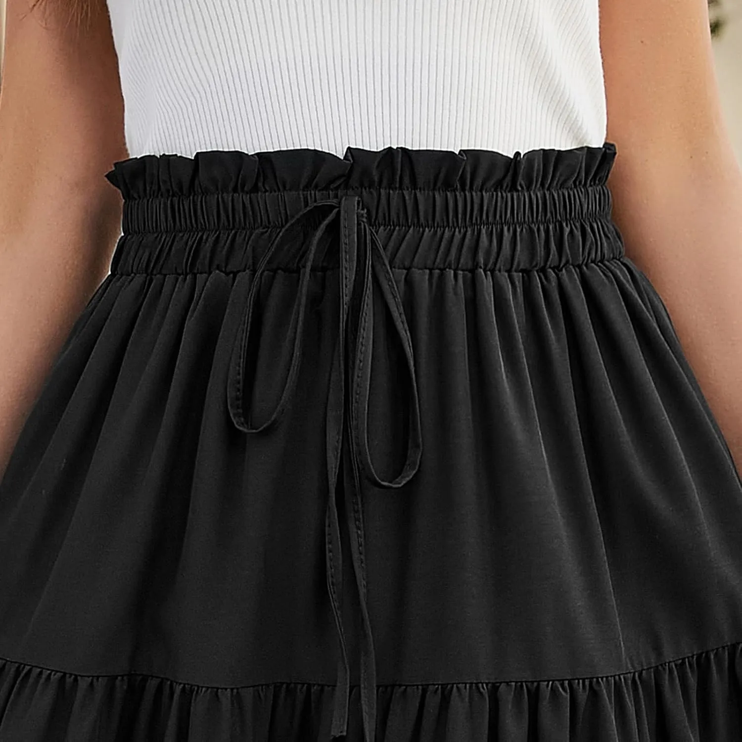 BAXLIMEK Midi Skirts for Women,2025 Spring Summer Trendy Ruffle Tiered A-Line Boho Skirts,Elastic Waist Flowy Beach Dress