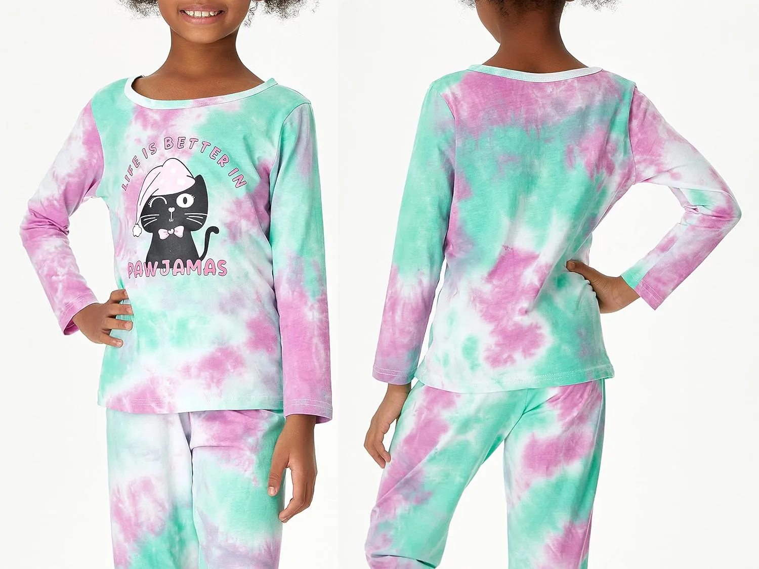 Beezizac Pajamas for Girls 100% Cotton Tie dye Unicorn Mermaid Sleepover PJ Set Size 4T-18