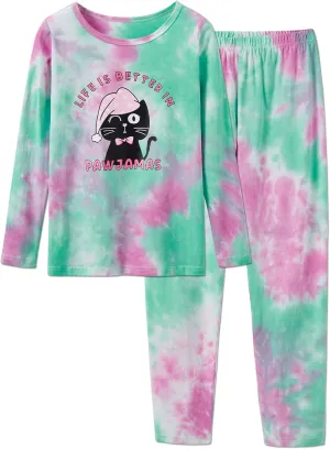 Beezizac Pajamas for Girls 100% Cotton Tie dye Unicorn Mermaid Sleepover PJ Set Size 4T-18