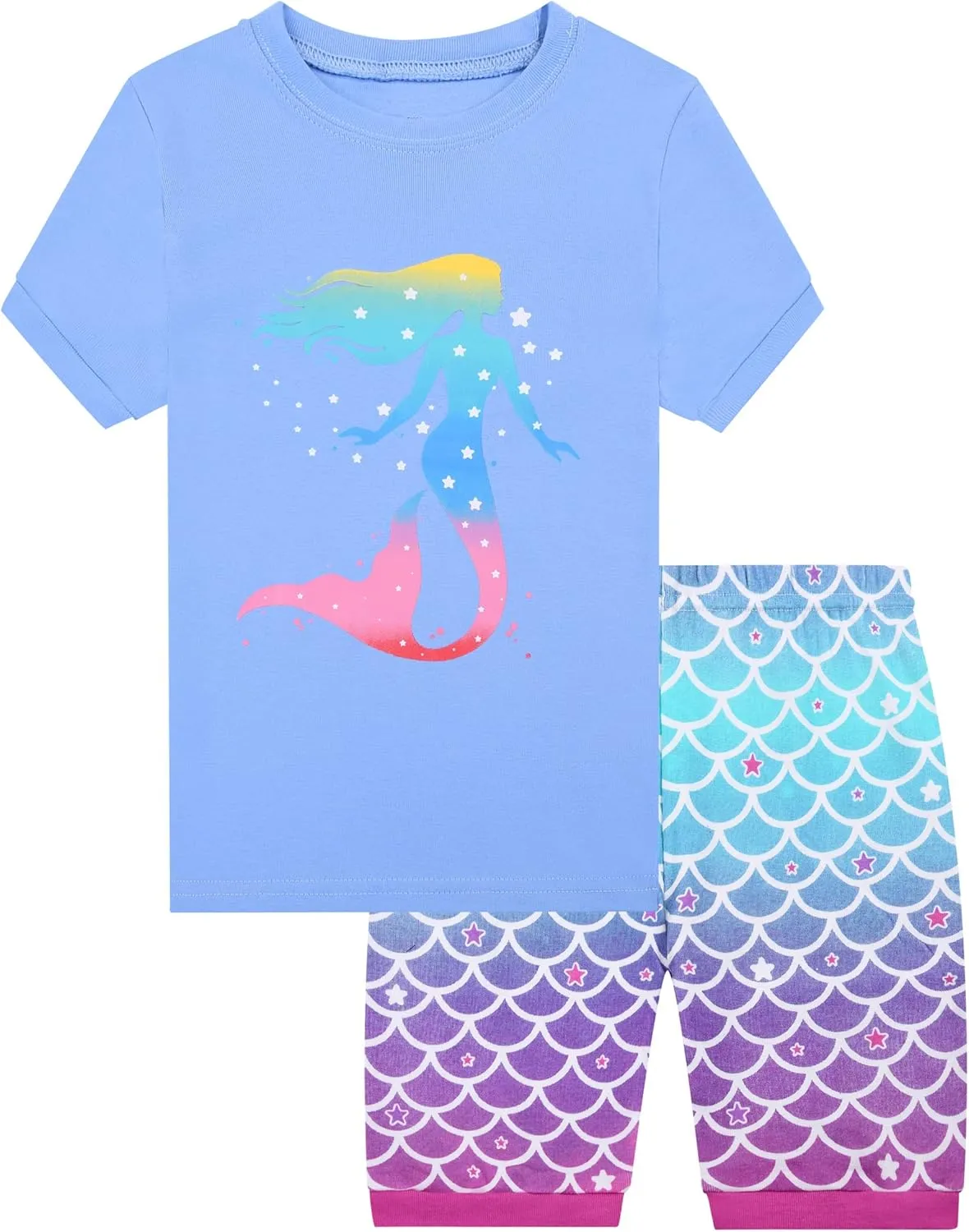 Benaive Girls Summer Pajamas 4 Pieces 100% Cotton Girls PJs Short Sets Kids Sleepwear Size 2T-12 Years