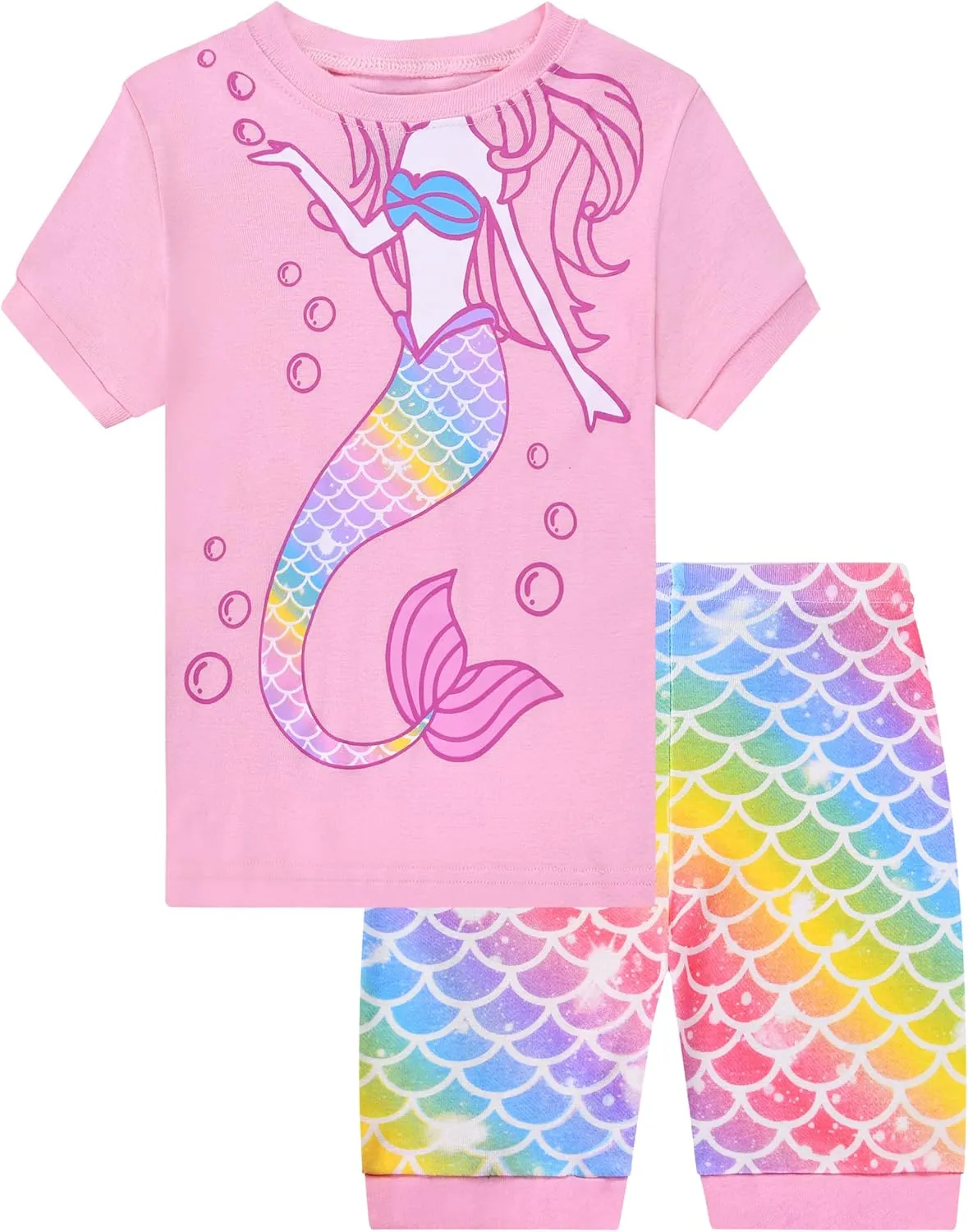 Benaive Girls Summer Pajamas 4 Pieces 100% Cotton Girls PJs Short Sets Kids Sleepwear Size 2T-12 Years