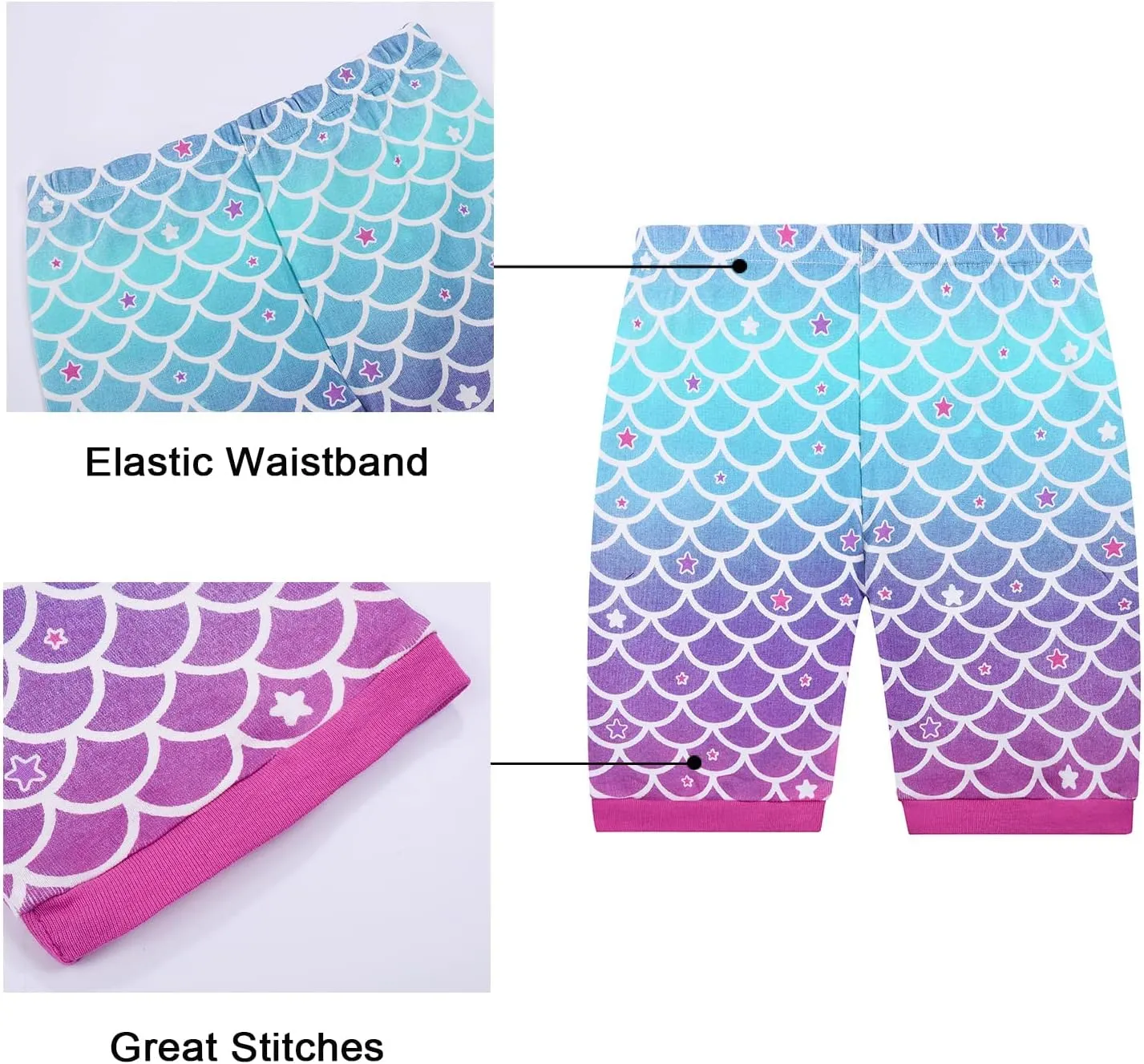 Benaive Girls Summer Pajamas 4 Pieces 100% Cotton Girls PJs Short Sets Kids Sleepwear Size 2T-12 Years