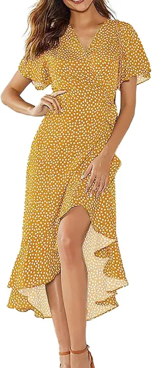 Birthday Dresses for Women Ruffle Swing Mermaid Short Flutter Sleeve Tie Waist Resort Dresses Baby Shower Outfit for Guest