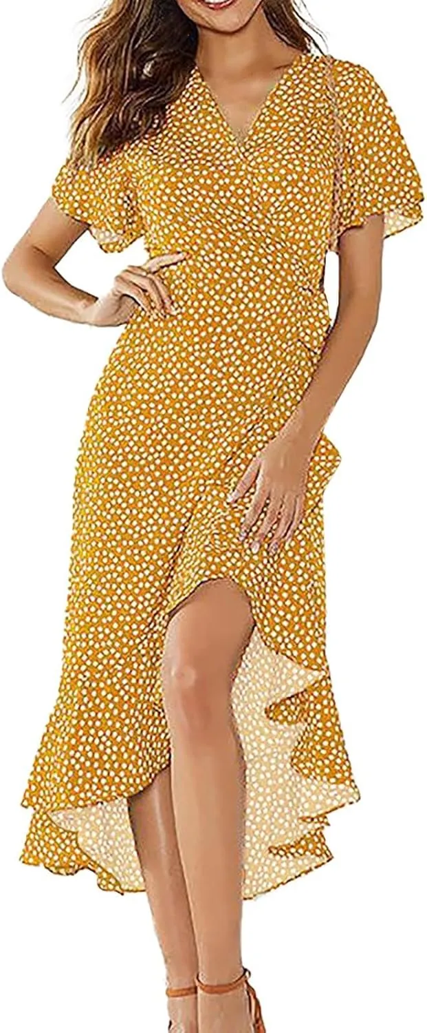 Birthday Dresses for Women Ruffle Swing Mermaid Short Flutter Sleeve Tie Waist Resort Dresses Baby Shower Outfit for Guest