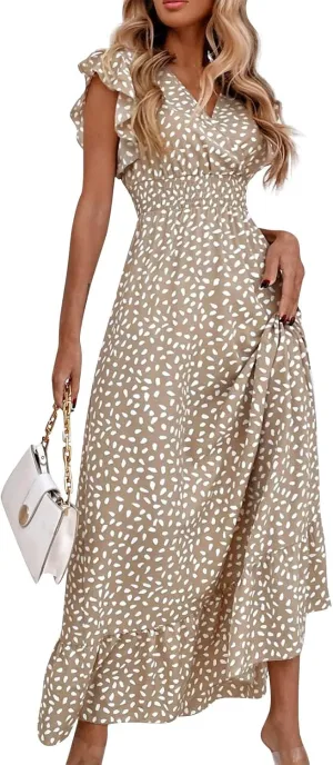 Boho Dresses for Women 2024 Summer Floral Print V Neck Maxi High Waist Wrap Dress Hawaiian Beach Flowy Dress