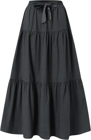 Boho Skirts Women Maxi Flowy Summer Skirts Tie Front High Waisted Tiered Long Skirts for Beach Vacation Cruise Wear