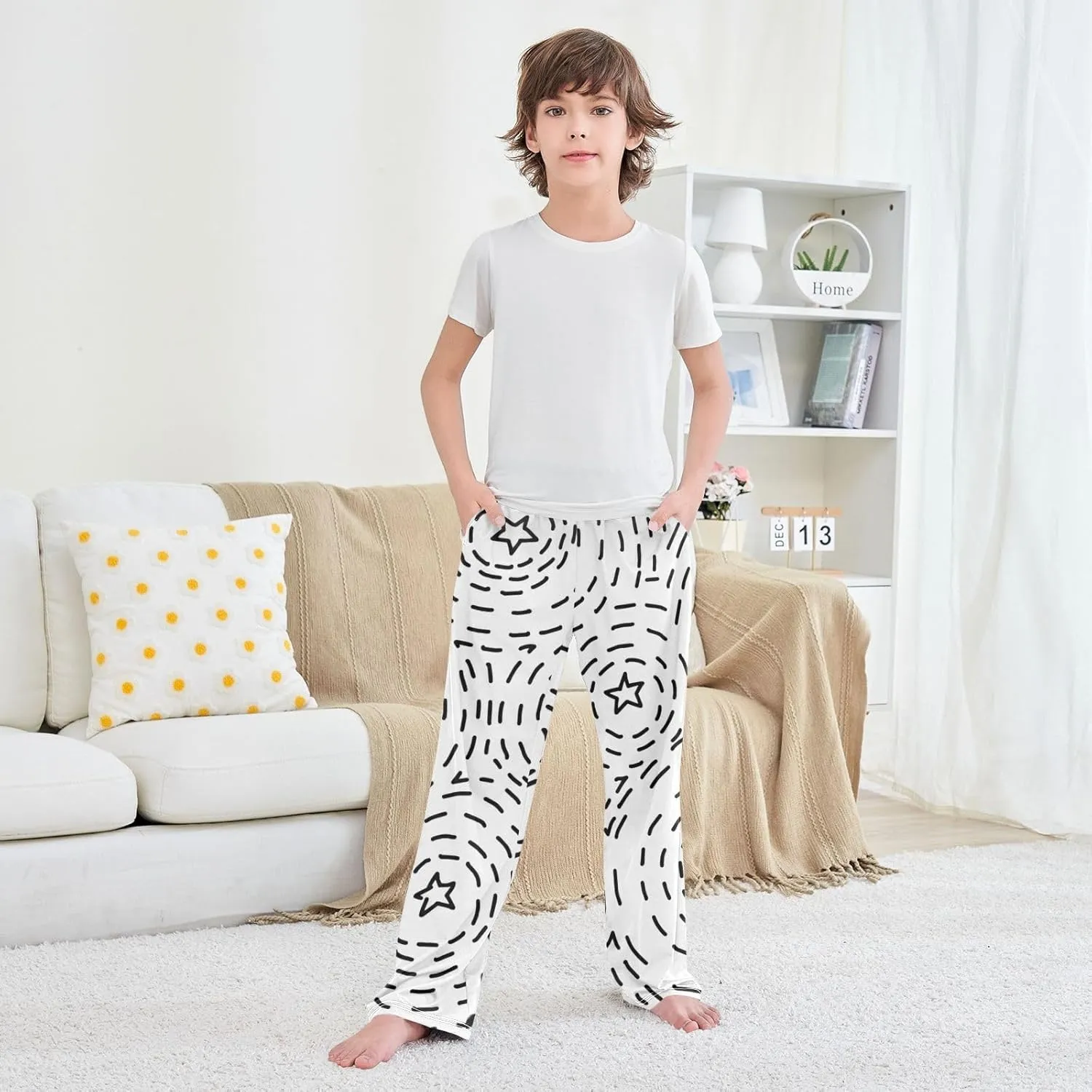 Boys' Pants Black Stars Sprinkle Circle Cartoon Long Bottoms Jogger Pants Elastic Waist Trousers with Pockets S-XL