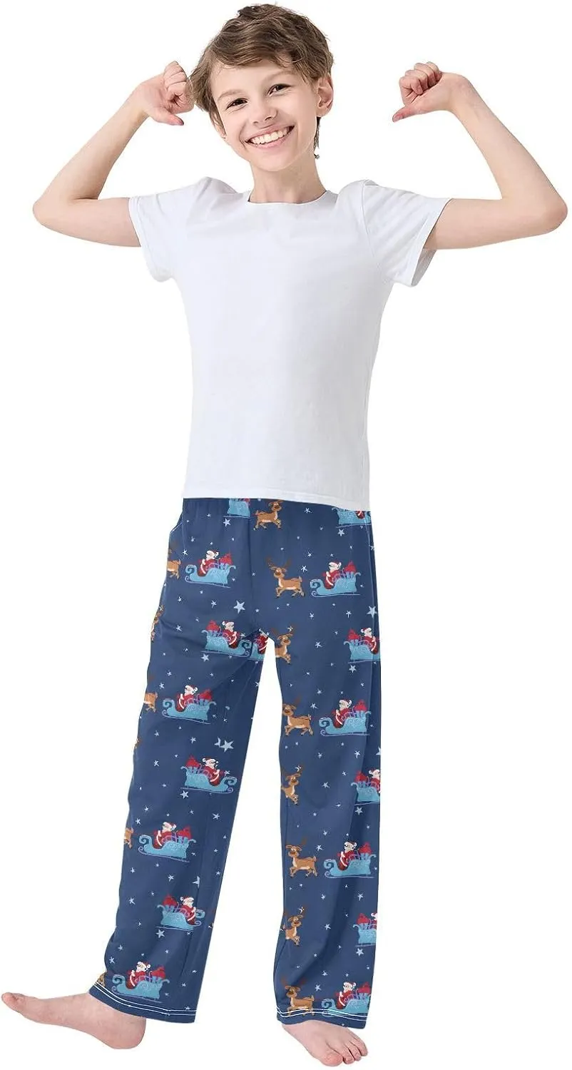 Boys' Pants Christmas Cute Santa Star Deer Long Bottoms Jogger Pants Elastic Waist Trousers with Pockets S-XL