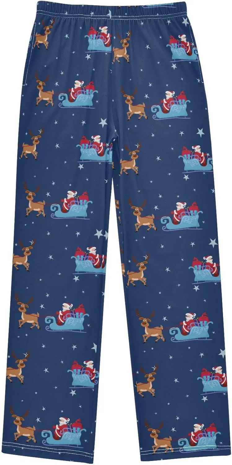 Boys' Pants Christmas Cute Santa Star Deer Long Bottoms Jogger Pants Elastic Waist Trousers with Pockets S-XL