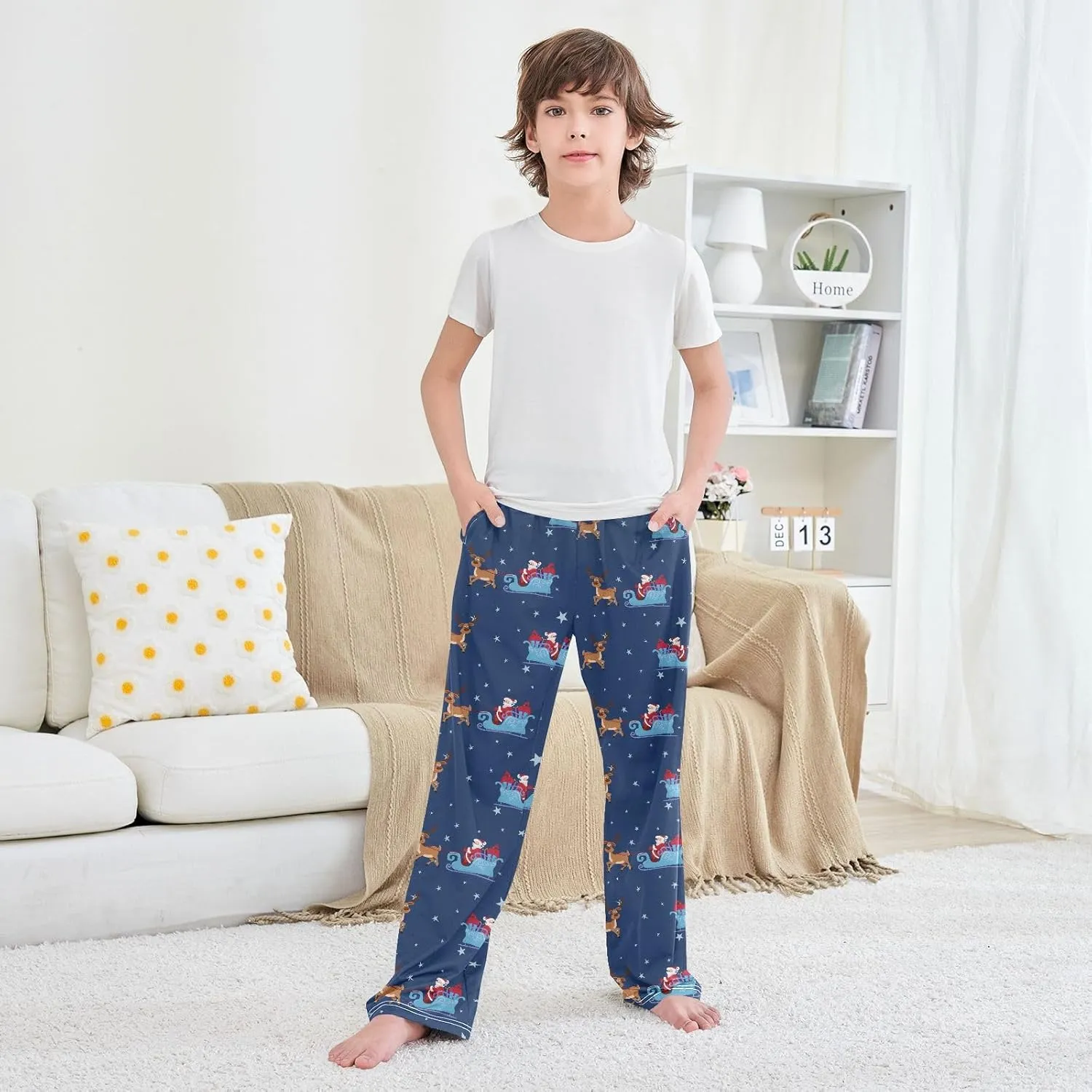 Boys' Pants Christmas Cute Santa Star Deer Long Bottoms Jogger Pants Elastic Waist Trousers with Pockets S-XL
